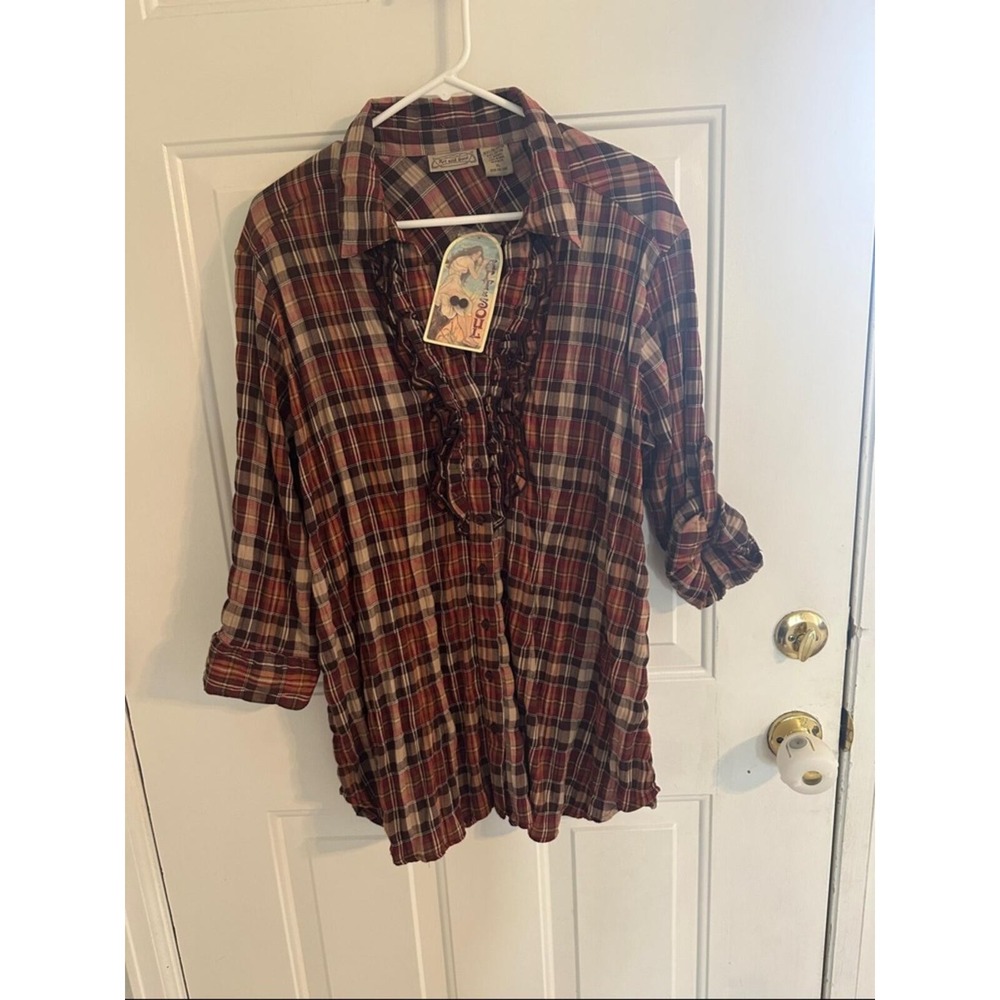 NWT Art And Soul Red Plaid Ruffle Front Mini Dress Size XL